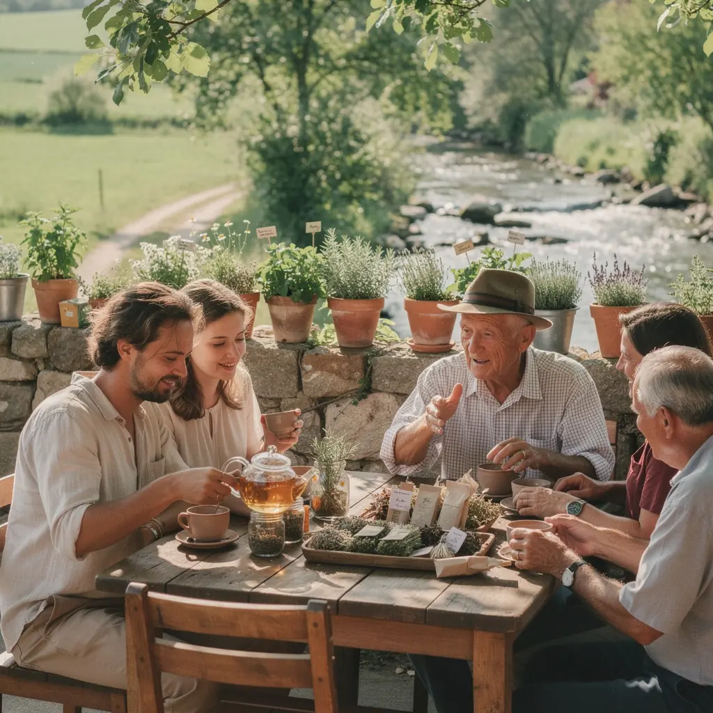 Detalj šalice čaja s cvjetovima lavande i aromatičnim začinima na stolu